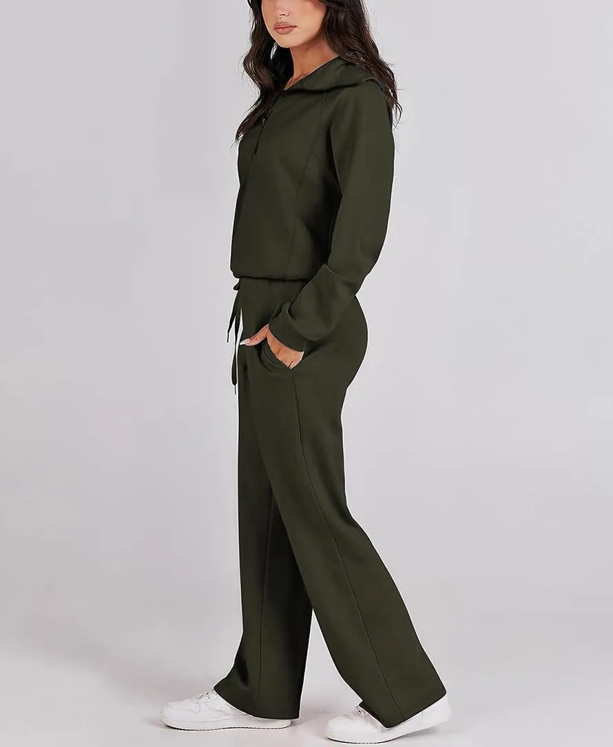 Women 2 Piece Outfits Sweatsuit Set Oversized Half Zip Sweatshirt Wide Leg Sweatpant Lounge Matching Set Tracksuit