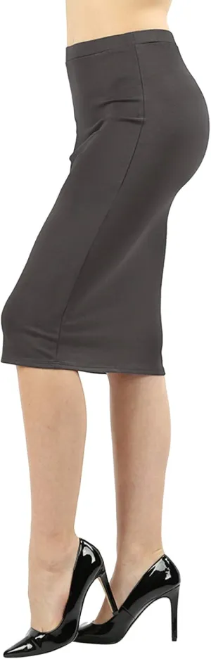 Women & Plus Ponte Knit Basic Knit Pencil Midi Skirt