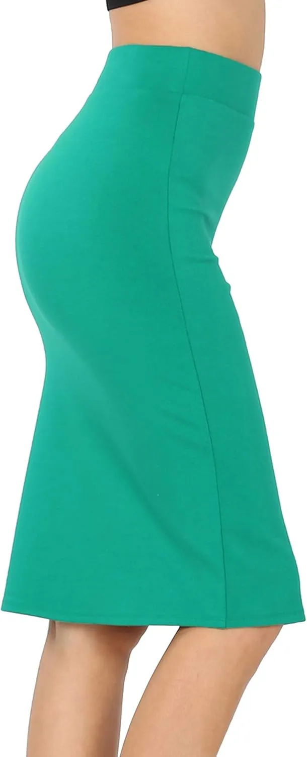 Women & Plus Ponte Knit Basic Knit Pencil Midi Skirt
