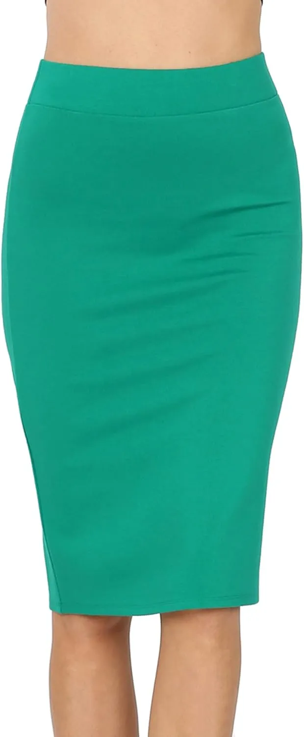 Women & Plus Ponte Knit Basic Knit Pencil Midi Skirt