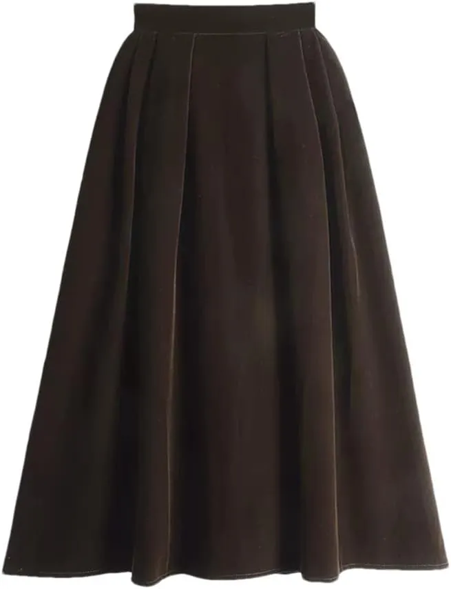 Women Autumn Winter Elastic Waist Skirt Velour A Line Skirt Retro Vintage Long Midi Skirt