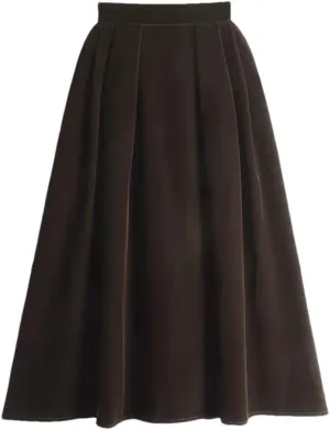 Women Autumn Winter Elastic Waist Skirt Velour A Line Skirt Retro Vintage Long Midi Skirt