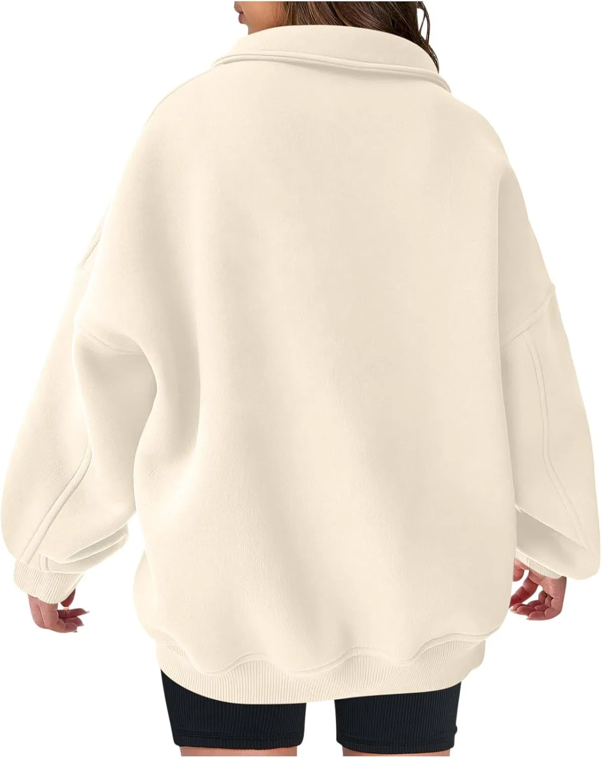 Women Casual Half Zip Oversized Sweatshirts Long Sleeve Plain Collared Hoodie Drop Shoulder Fleece Fall Pullover