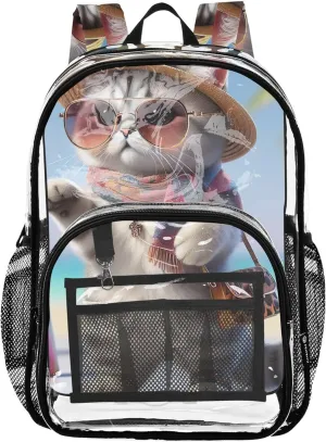 Women Clear Backpack Cute Funny Cat Fashion Kitten Kids Backpack Boys Girls Pvc School Plastic Bookbag