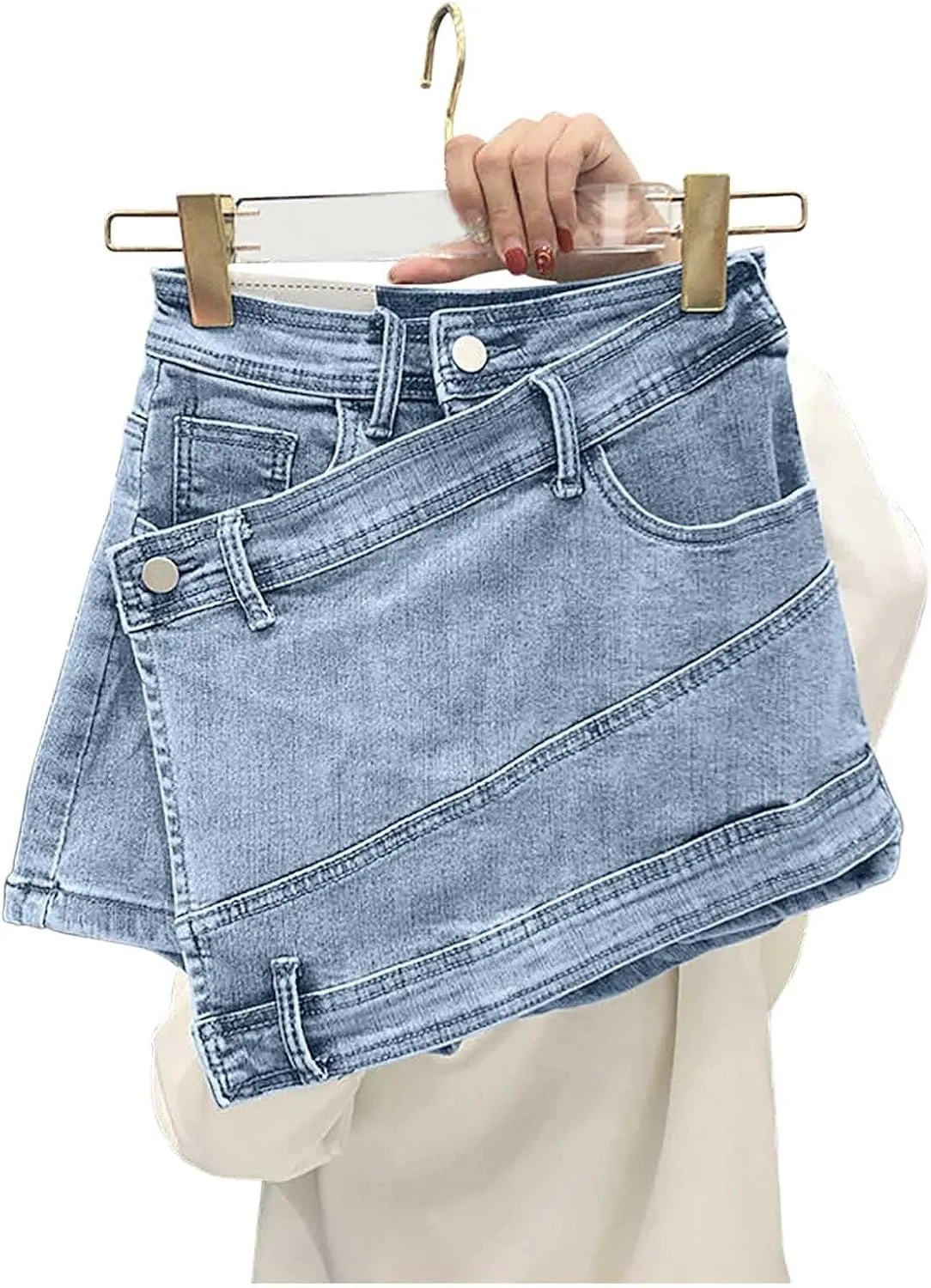 Women High Waisted Jeans Pencil Bodycon Short Cargo Denim Skirt Fashion Y2K Teen Girls Stretch Button A-Line Mini Skirt