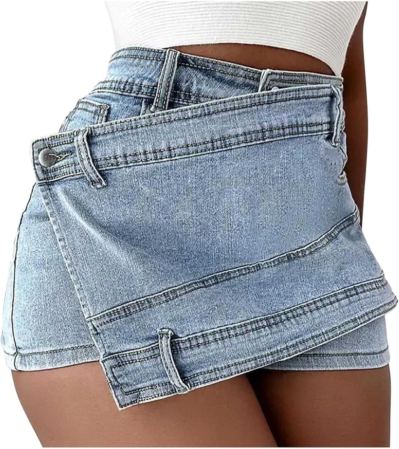 Women High Waisted Jeans Pencil Bodycon Short Cargo Denim Skirt Fashion Y2K Teen Girls Stretch Button A-Line Mini Skirt