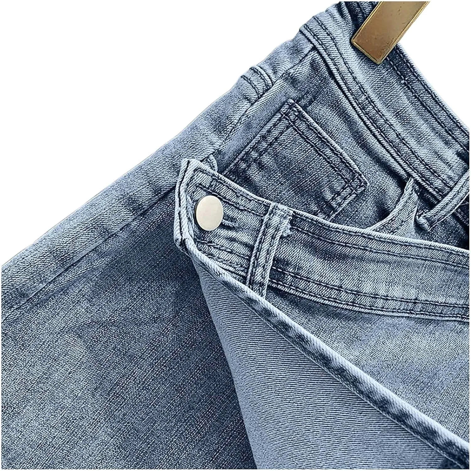 Women High Waisted Jeans Pencil Bodycon Short Cargo Denim Skirt Fashion Y2K Teen Girls Stretch Button A-Line Mini Skirt