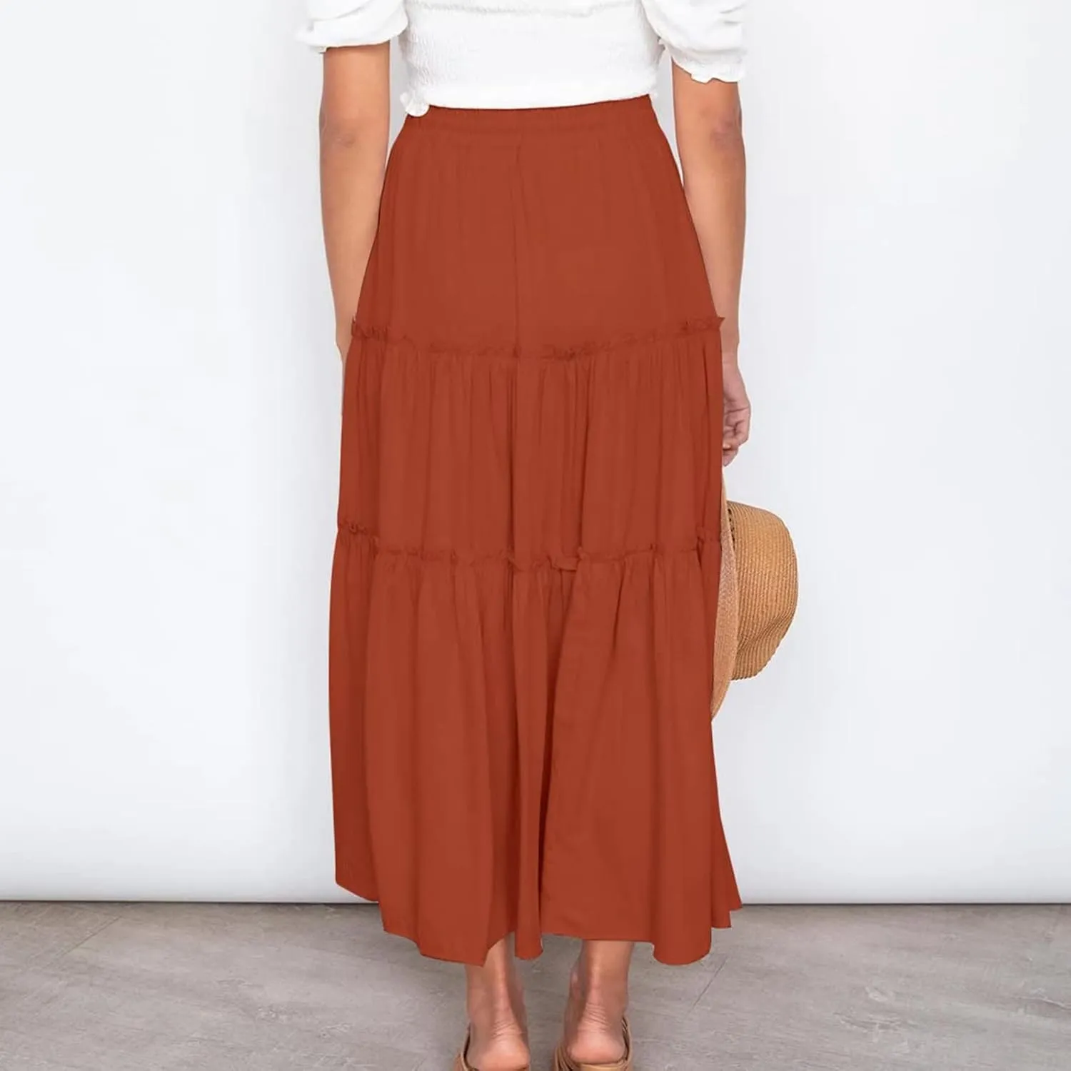 Women High Waisted Maxi Skirt A-Line Pleated Midi Length Flowy Casual Long Skirts Business Work Skirts with Pockets