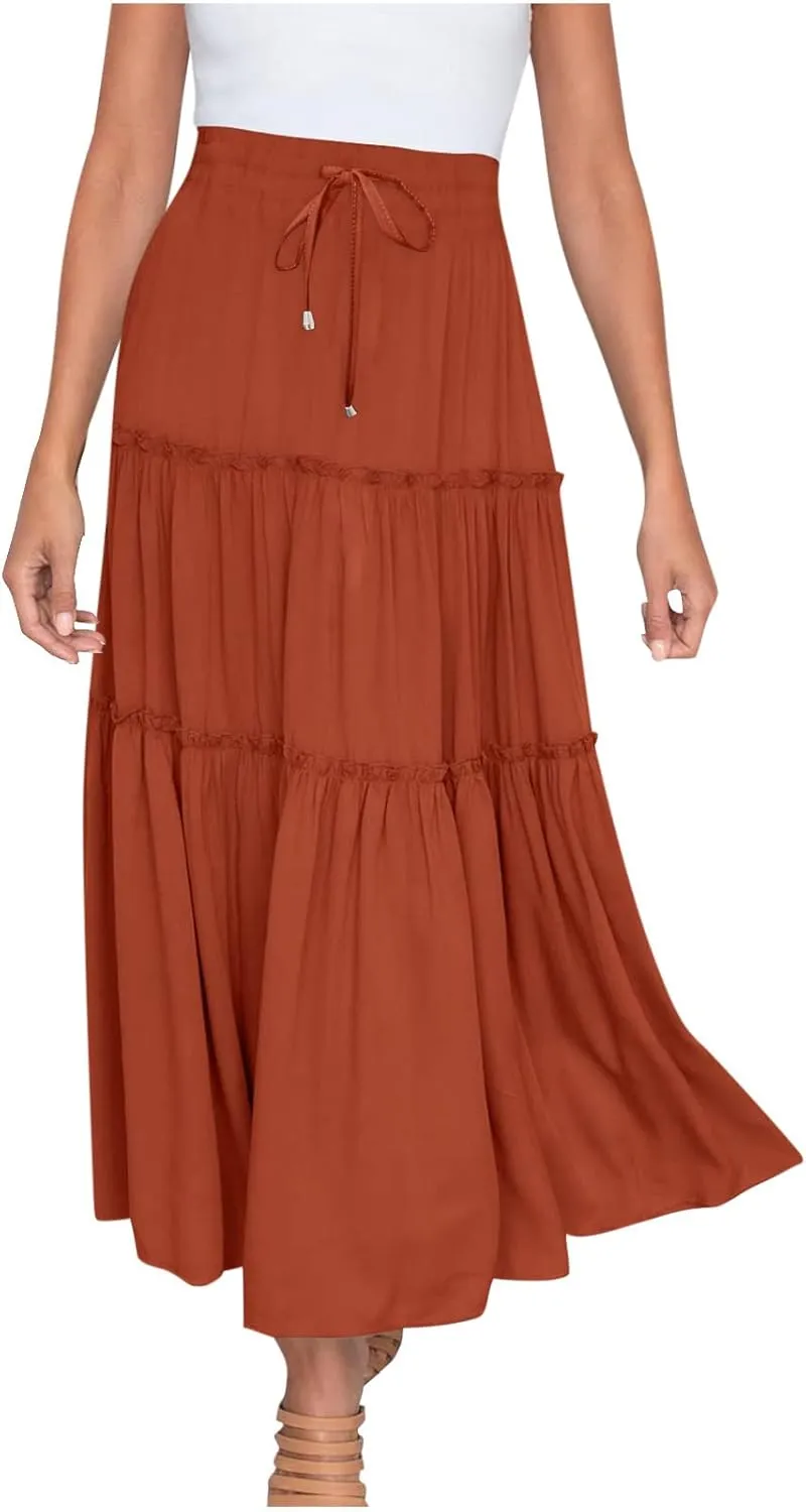 Women High Waisted Maxi Skirt A-Line Pleated Midi Length Flowy Casual Long Skirts Business Work Skirts with Pockets