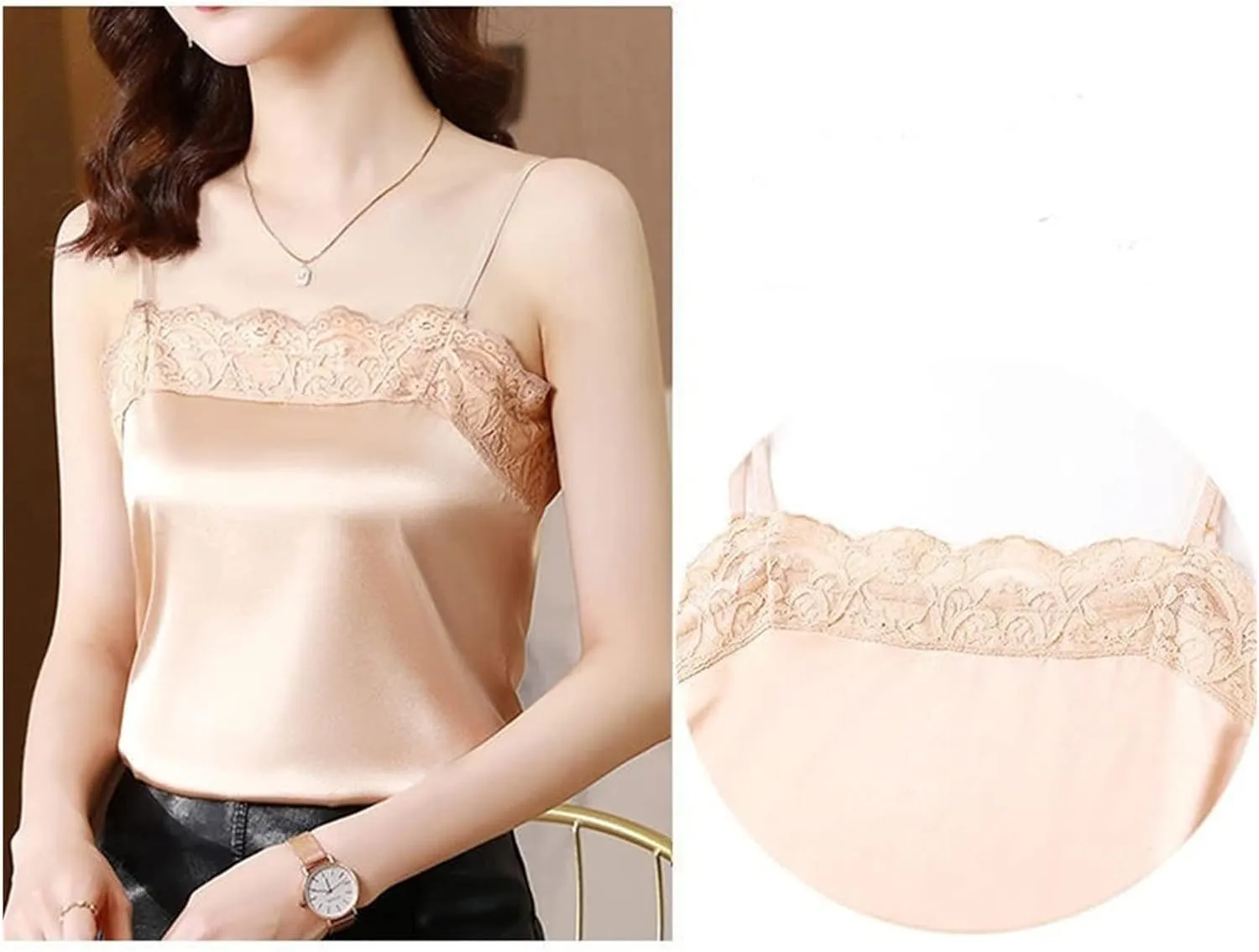 Women lace Retro O-Neck Plus Size Sexy Tube top Satin Basic Camisole Sleeveless top