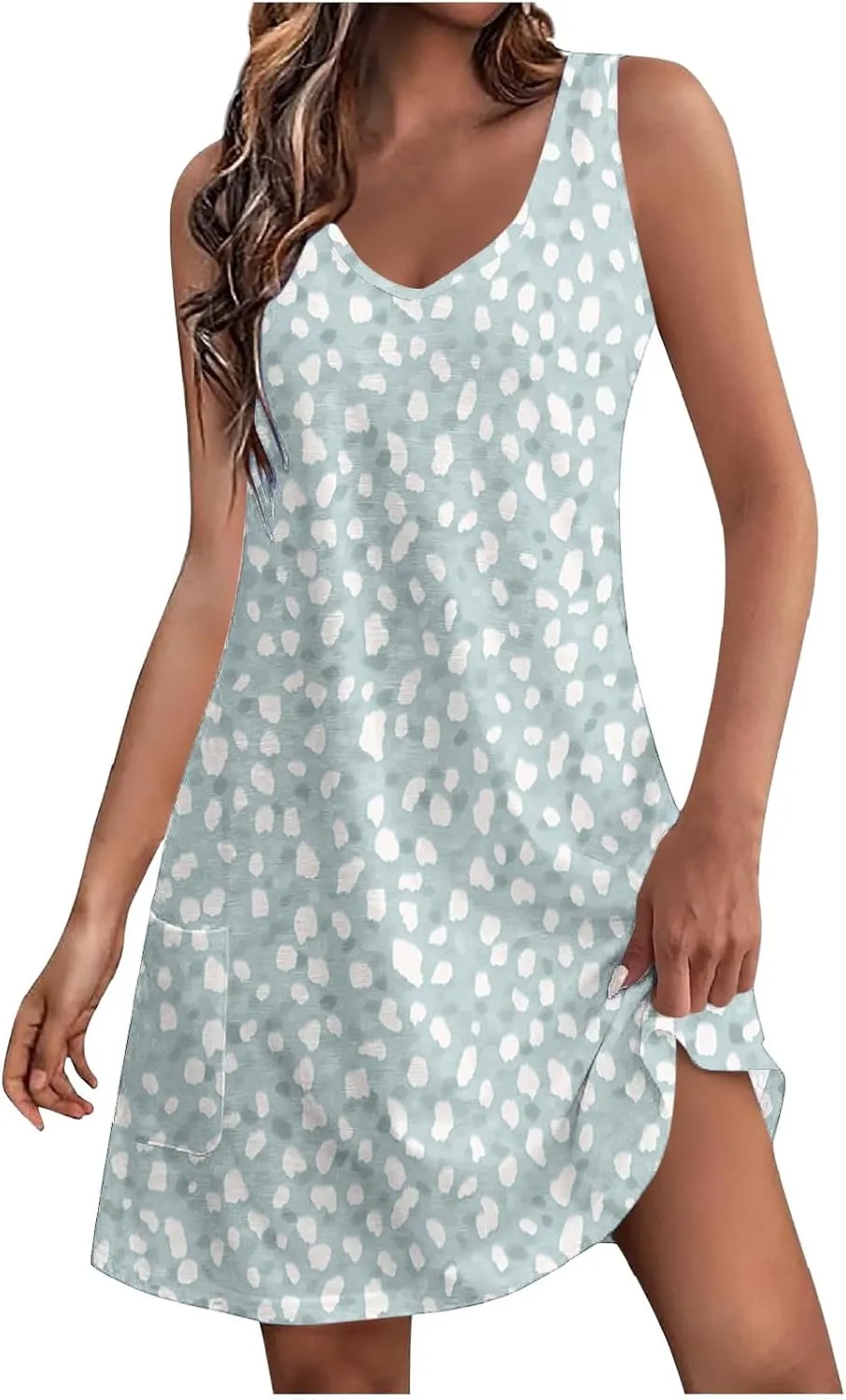 Women Summer Boho Tank Dress Sleeveless Beach Cover Up with Pockets Casual V Neck Dresses Holiday Sundress Outfits