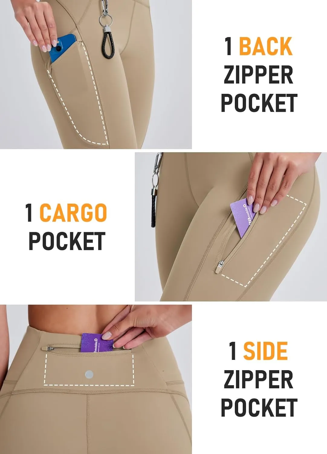 Women's 27" High Waisted Hiking Leggings with Zipper Pockets Tummy Control Workout Running Yoga Cargo Pants