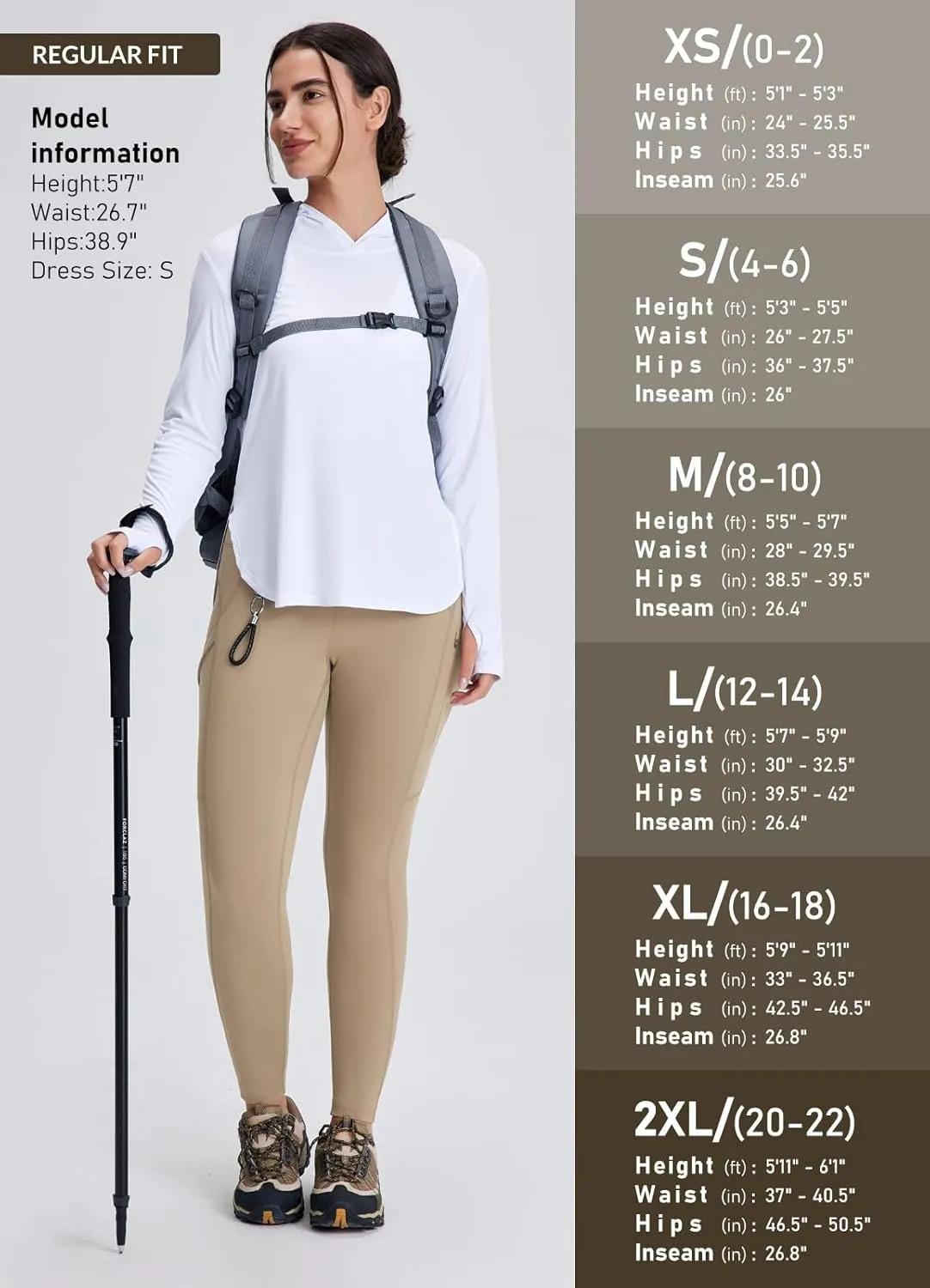 Women's 27" High Waisted Hiking Leggings with Zipper Pockets Tummy Control Workout Running Yoga Cargo Pants
