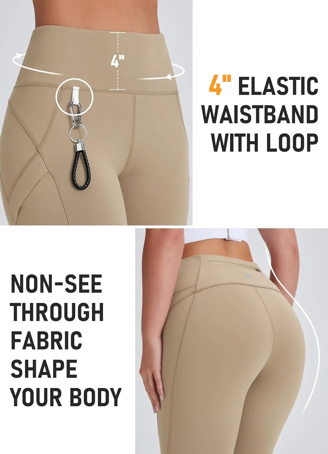 Women's 27" High Waisted Hiking Leggings with Zipper Pockets Tummy Control Workout Running Yoga Cargo Pants