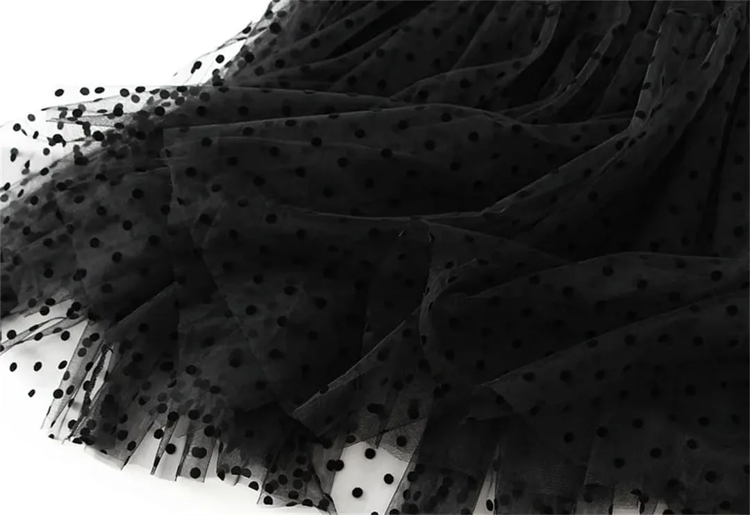 Women's A-Line Pleated Skirt Spring Summer Polka Dot Mesh Skirt Fluffy Skirt