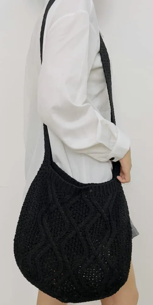 Women's Aesthetic Tote Bags Handwoven Knitted Shoulder Handbag Purse Hobo Bag Large Shoulder Shopping Bag Travel