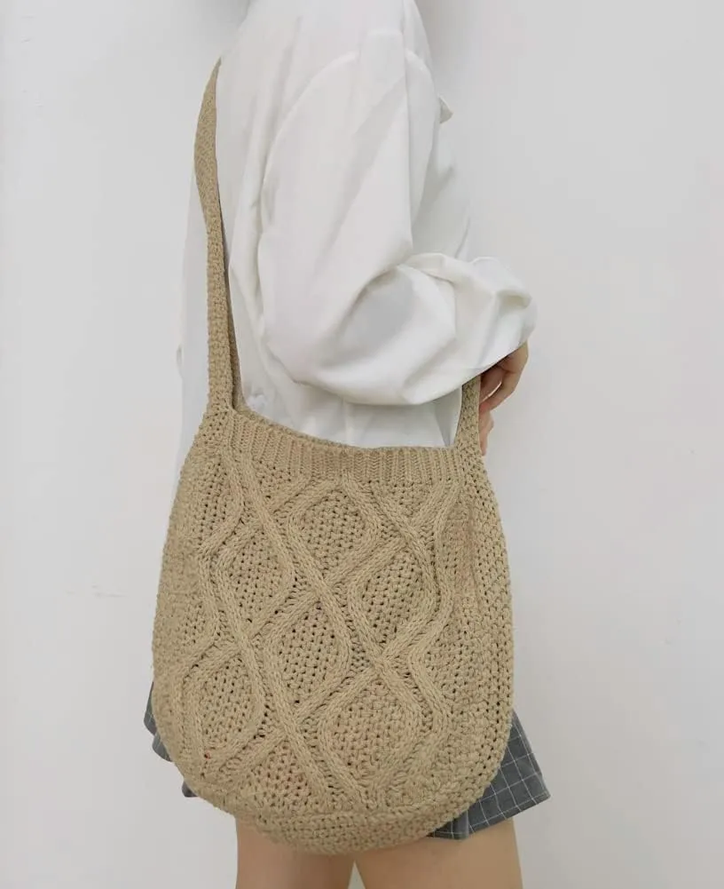 Women's Aesthetic Tote Bags Handwoven Knitted Shoulder Handbag Purse Hobo Bag Large Shoulder Shopping Bag Travel