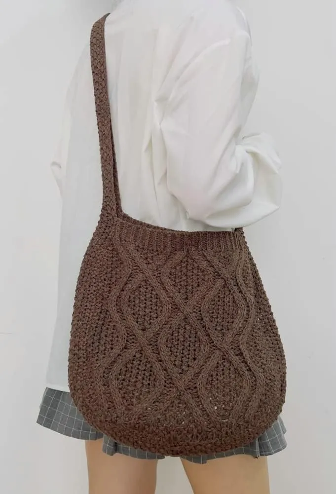 Women's Aesthetic Tote Bags Handwoven Knitted Shoulder Handbag Purse Hobo Bag Large Shoulder Shopping Bag Travel