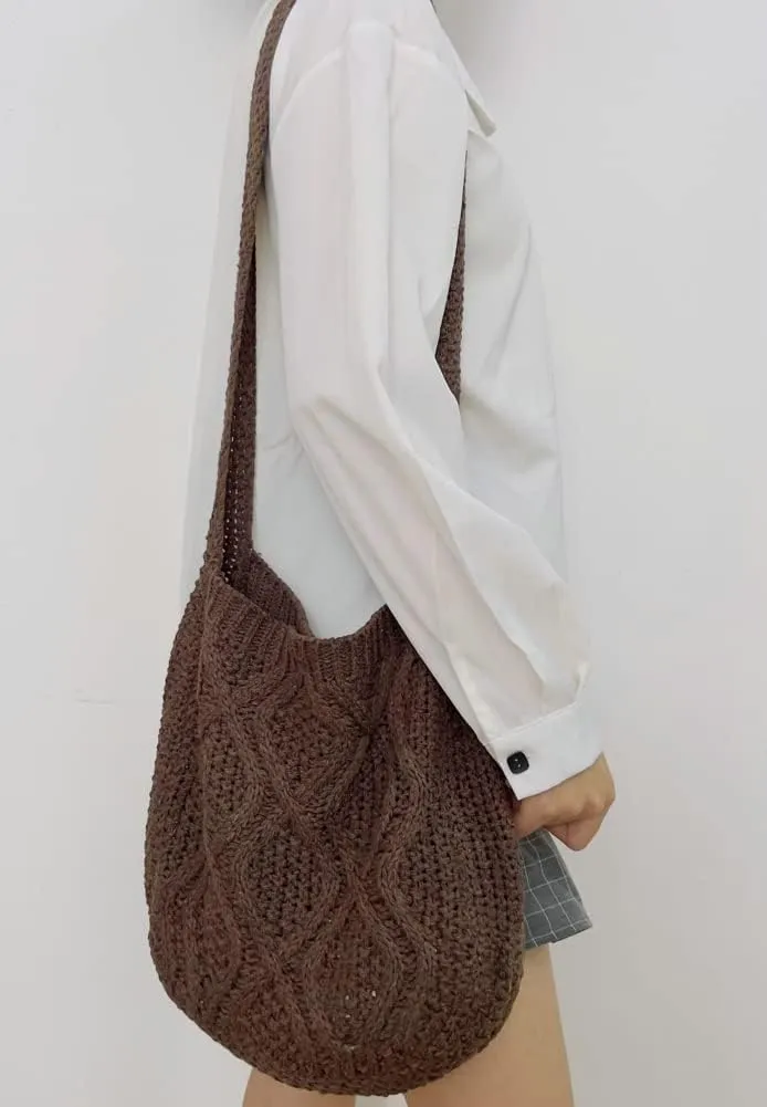 Women's Aesthetic Tote Bags Handwoven Knitted Shoulder Handbag Purse Hobo Bag Large Shoulder Shopping Bag Travel