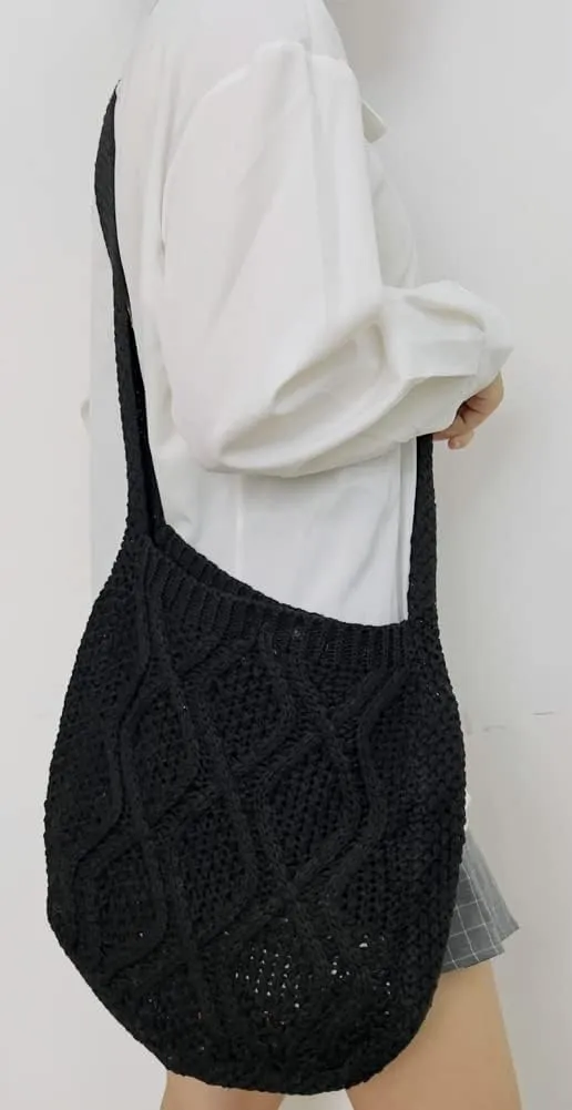 Women's Aesthetic Tote Bags Handwoven Knitted Shoulder Handbag Purse Hobo Bag Large Shoulder Shopping Bag Travel