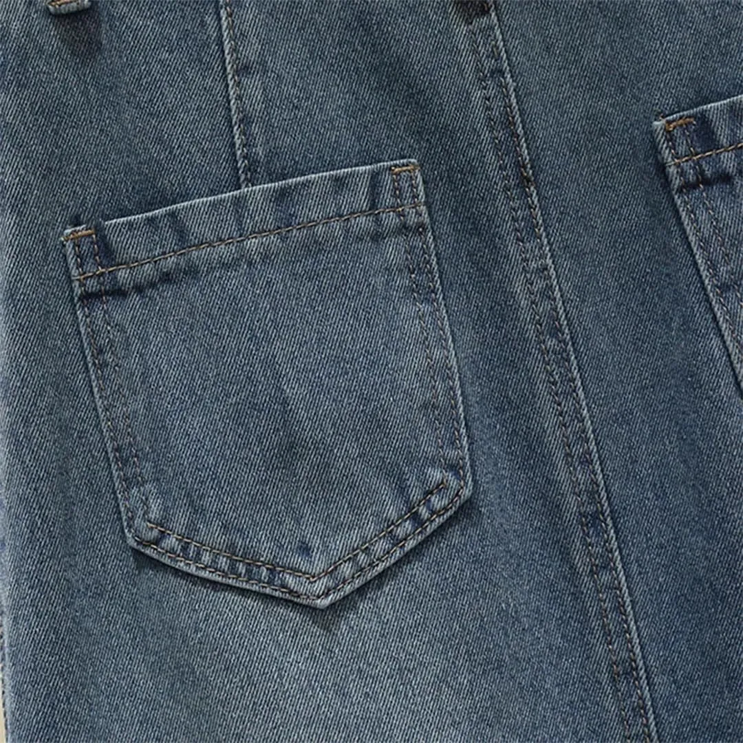 Women's Back Slit High Waisted Denim Skirt with Pockets Ankle-Length Casual Work A-Line Jeans Skirt