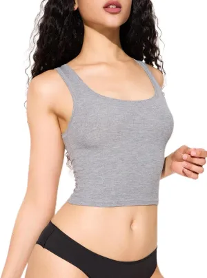 Women's Basic Sleeveless Crop Top Shirt Ribbed Scoop Neck Casual Summer Clothes