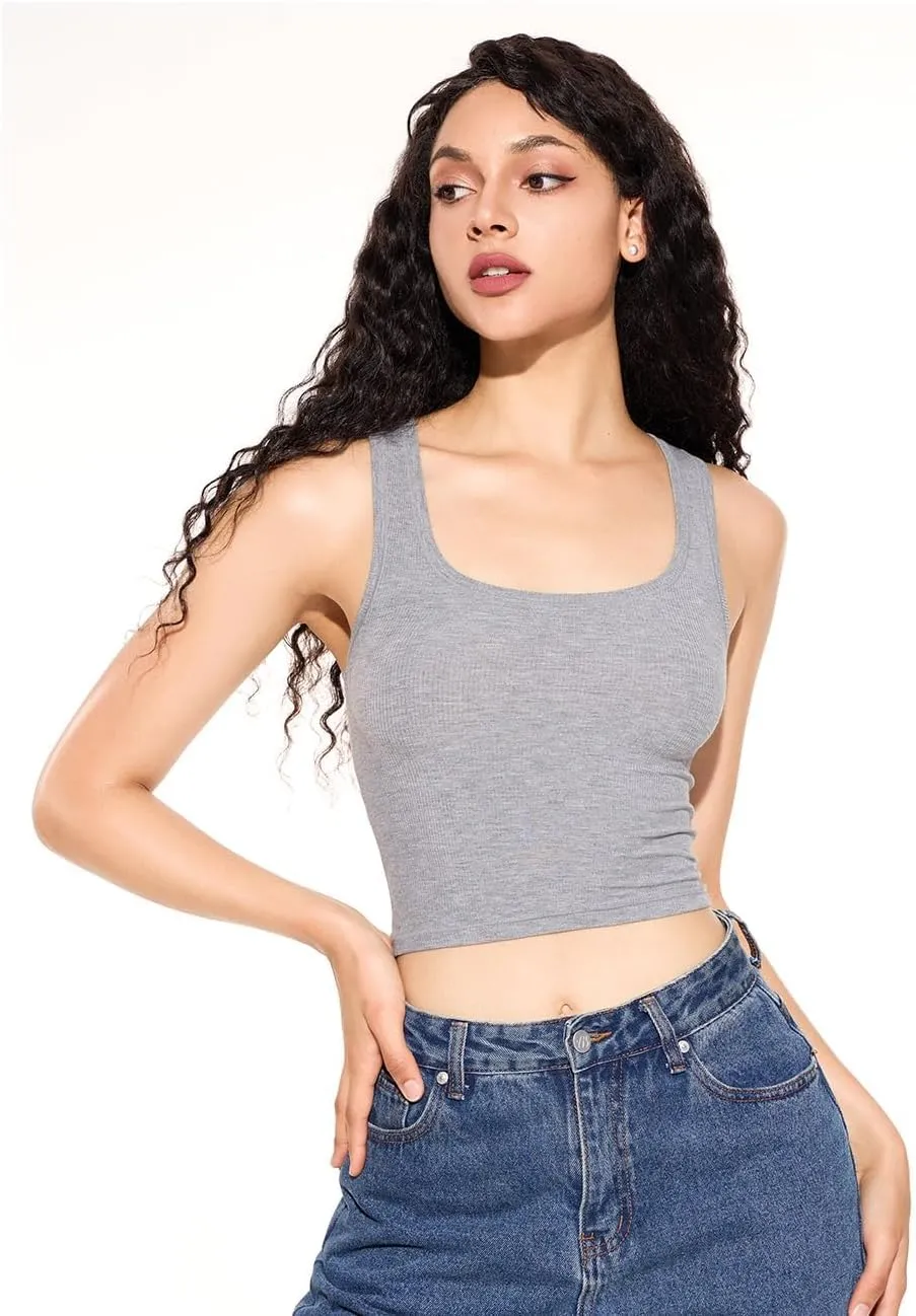 Women's Basic Sleeveless Crop Top Shirt Ribbed Scoop Neck Casual Summer Clothes