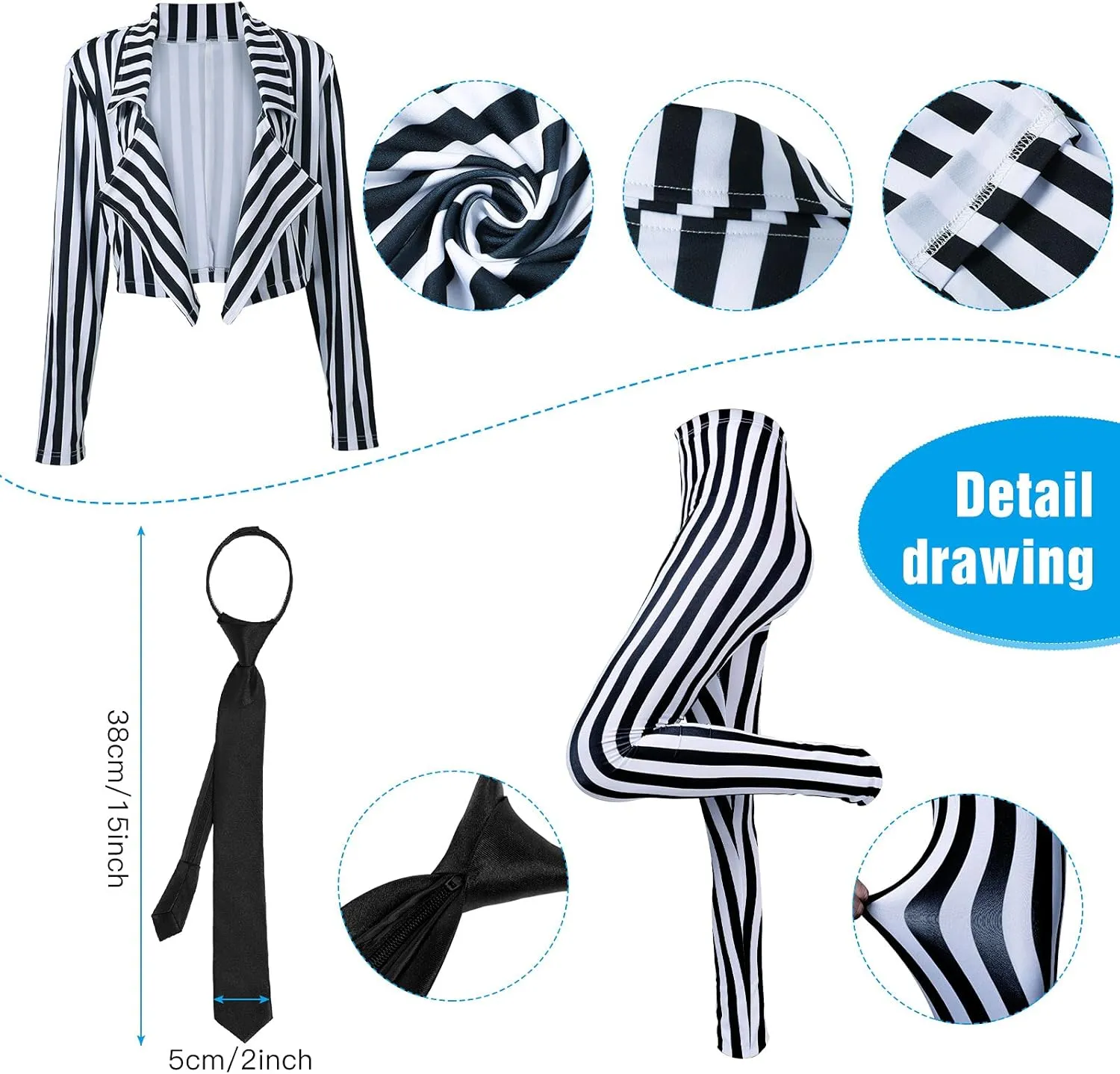 Women's Black White Vertical Striped Kit Include Blazer Length Pant with Tie