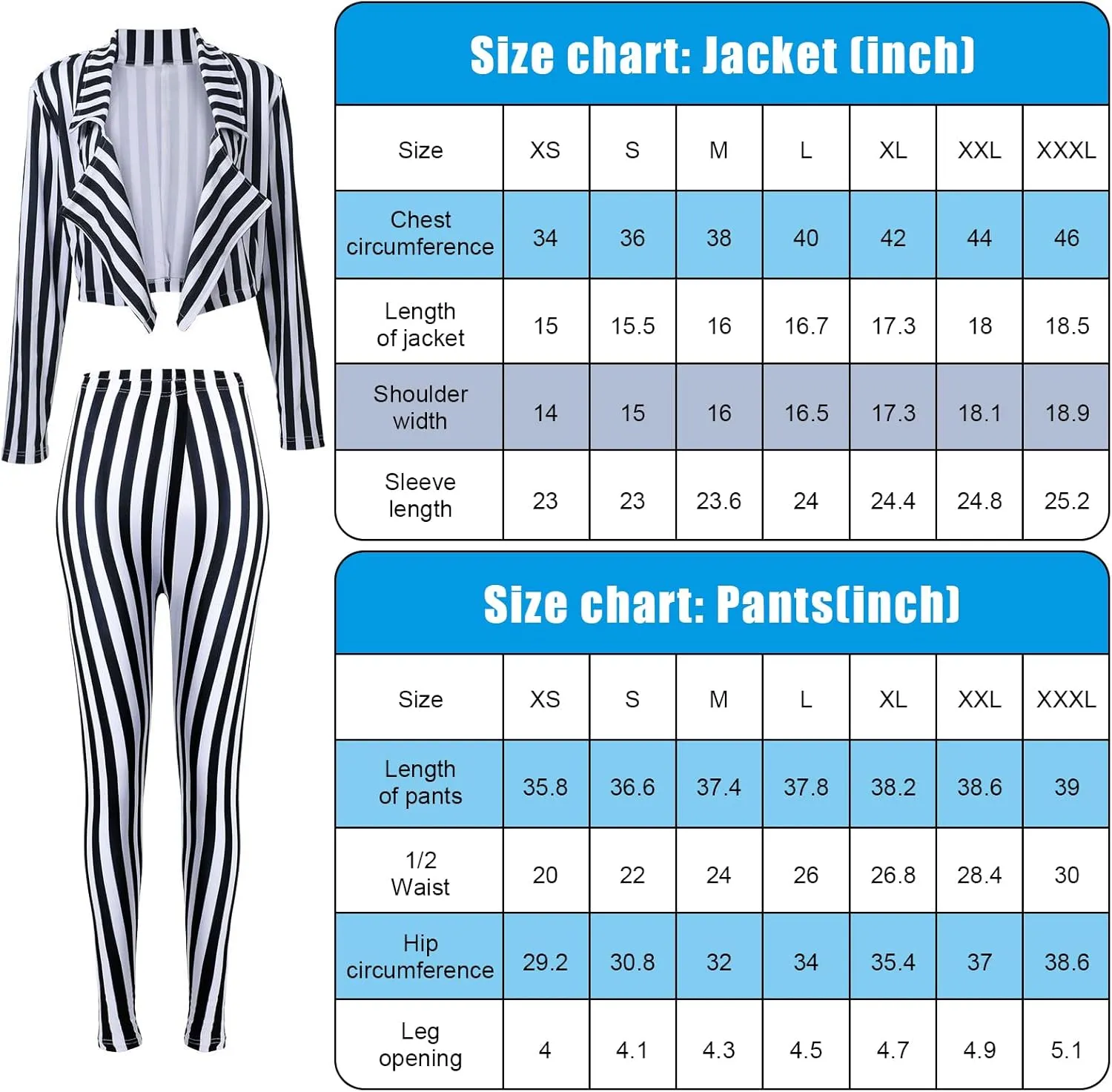 Women's Black White Vertical Striped Kit Include Blazer Length Pant with Tie