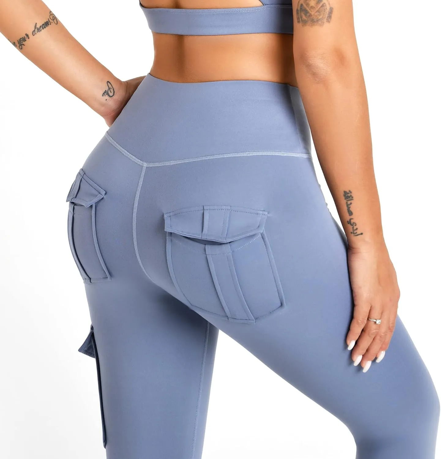 Women's Cargo Yoga Leggings with 4 Pockets High Waisted Tummy Control Stretch Workout Pants Gym Tights