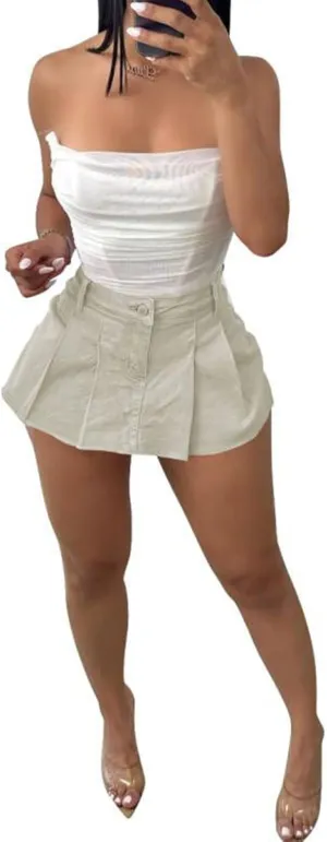 Womens Casual A-line Pleated Ruffle Short Mini Denim Skirts Frayed Fringe Hem Skirt Shorts