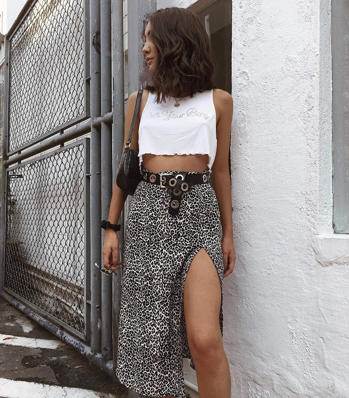Women's Casual High Waist Boho Printed Side Split A-Line Midi Skirt Leopard Half-Length Maxi Swing Skirt