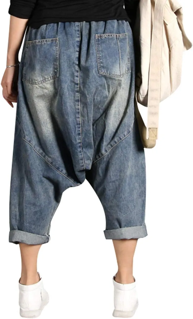 Women's Casual Hip Hop Drop Crotch Harem Jeans Denim Pants Trousers