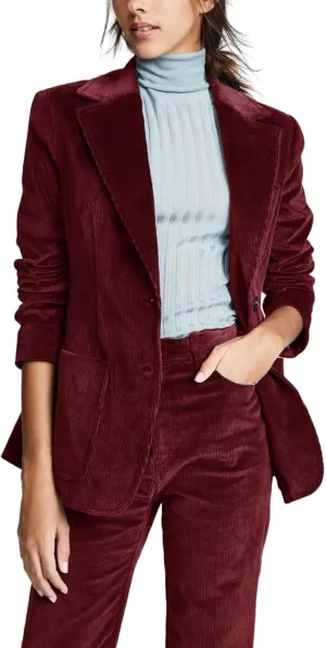 Women's Corduroy 2 Piece Suit Solid Blazer with Pocket Pants Set Outfits