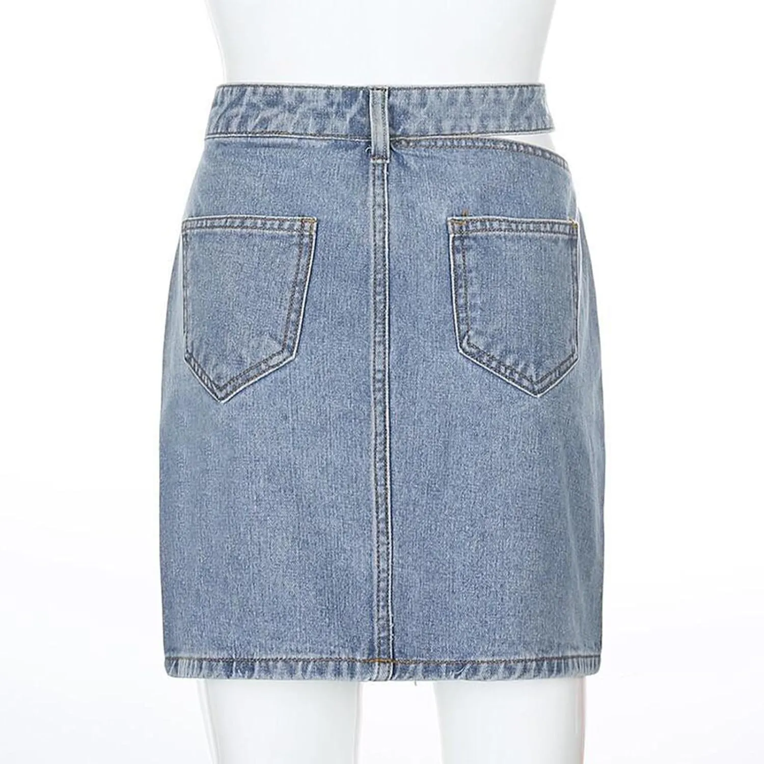 Women's Denim Skirt Side Hollow High Waisted Stretch Bodycon Jean Mini Skirt with Pockets