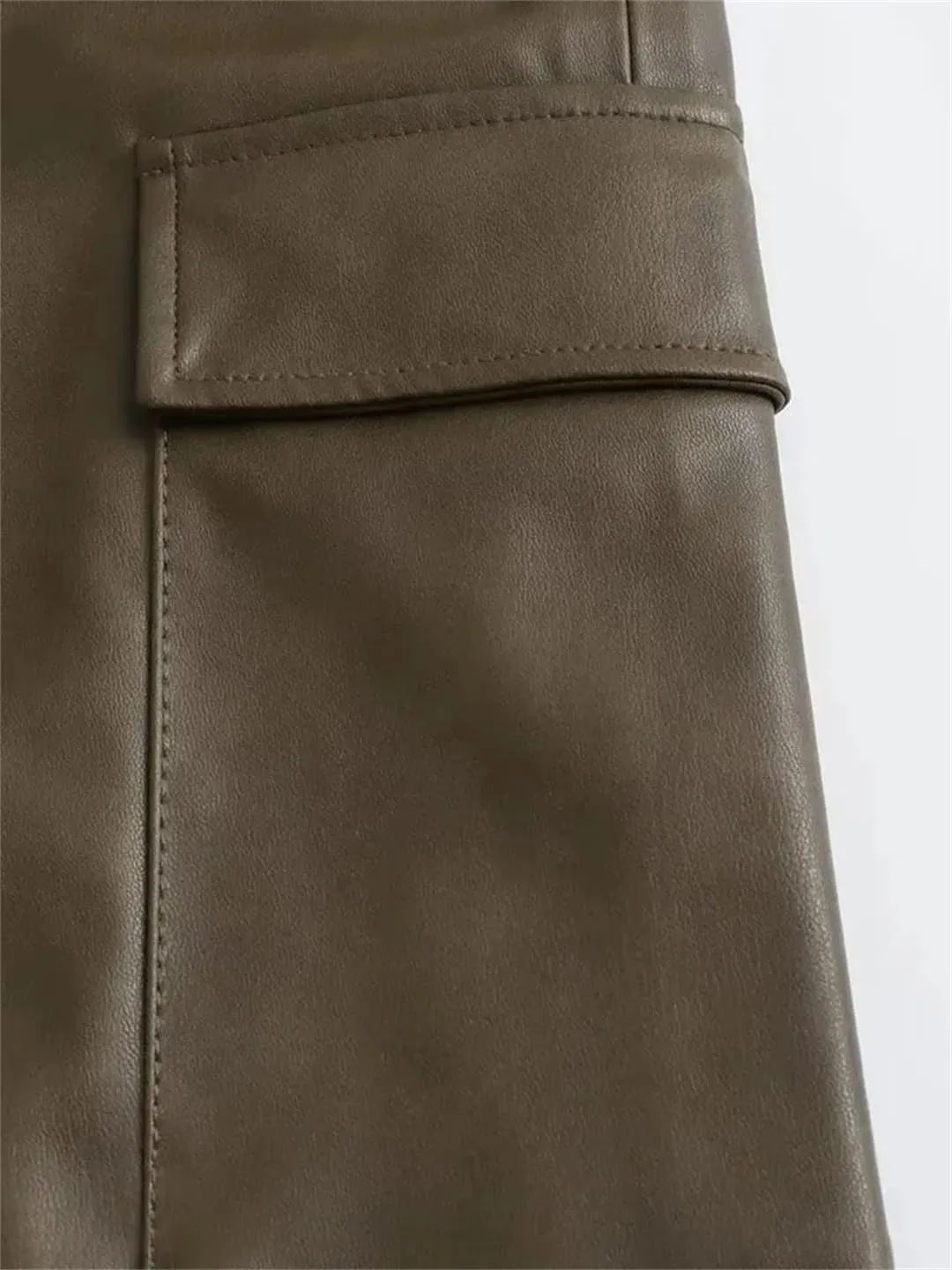 Womens Faux Leather Midi Skirt High Waist Long Slit Pleated Skirts