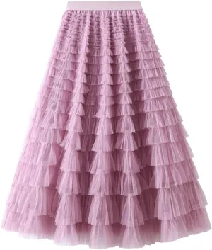 Women's Floral Midi Skirt Layered Heavy Industry Cake Skirts Vintage Irregular Beach Thin Skirt Pleated Cheer
