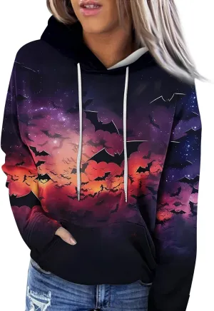 Women's Halloween Witch Shadow Print Casual Shirt Oversized Halloween Graphic Hoodie Fall Fashion Long Sleeve Pullover