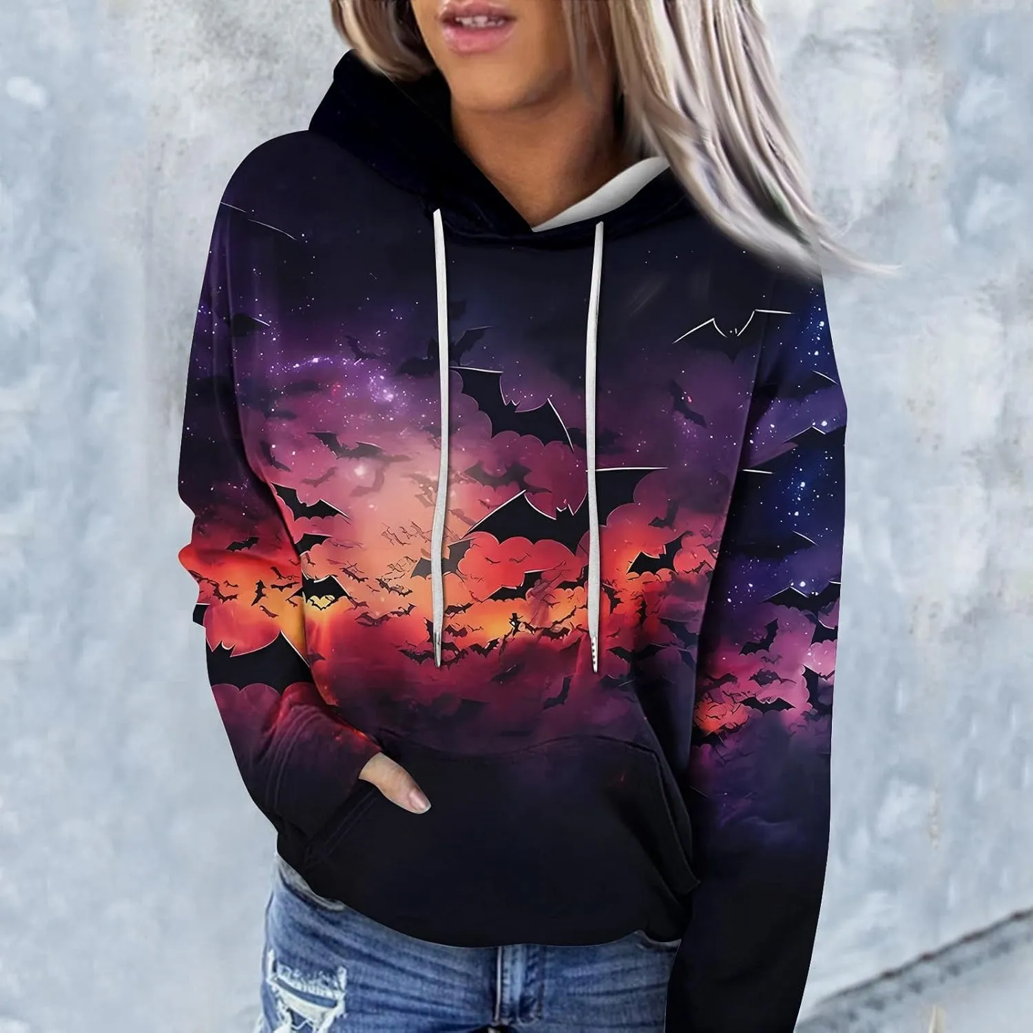 Women's Halloween Witch Shadow Print Casual Shirt Oversized Halloween Graphic Hoodie Fall Fashion Long Sleeve Pullover