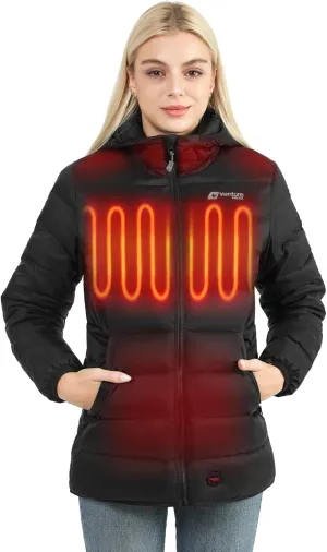 Women's Heated Jacket with Battery Included 12V Self Warming Parka Coat, Down Ski Jacket, Bluetooth App Control