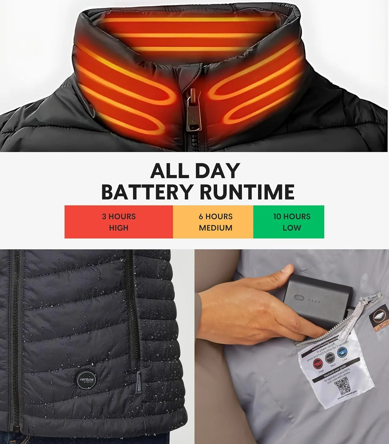 Women's Heated Vest with Battery Included - 4 Warming Zones, Bluetooth App Control, Outdoor Insulated Puffer