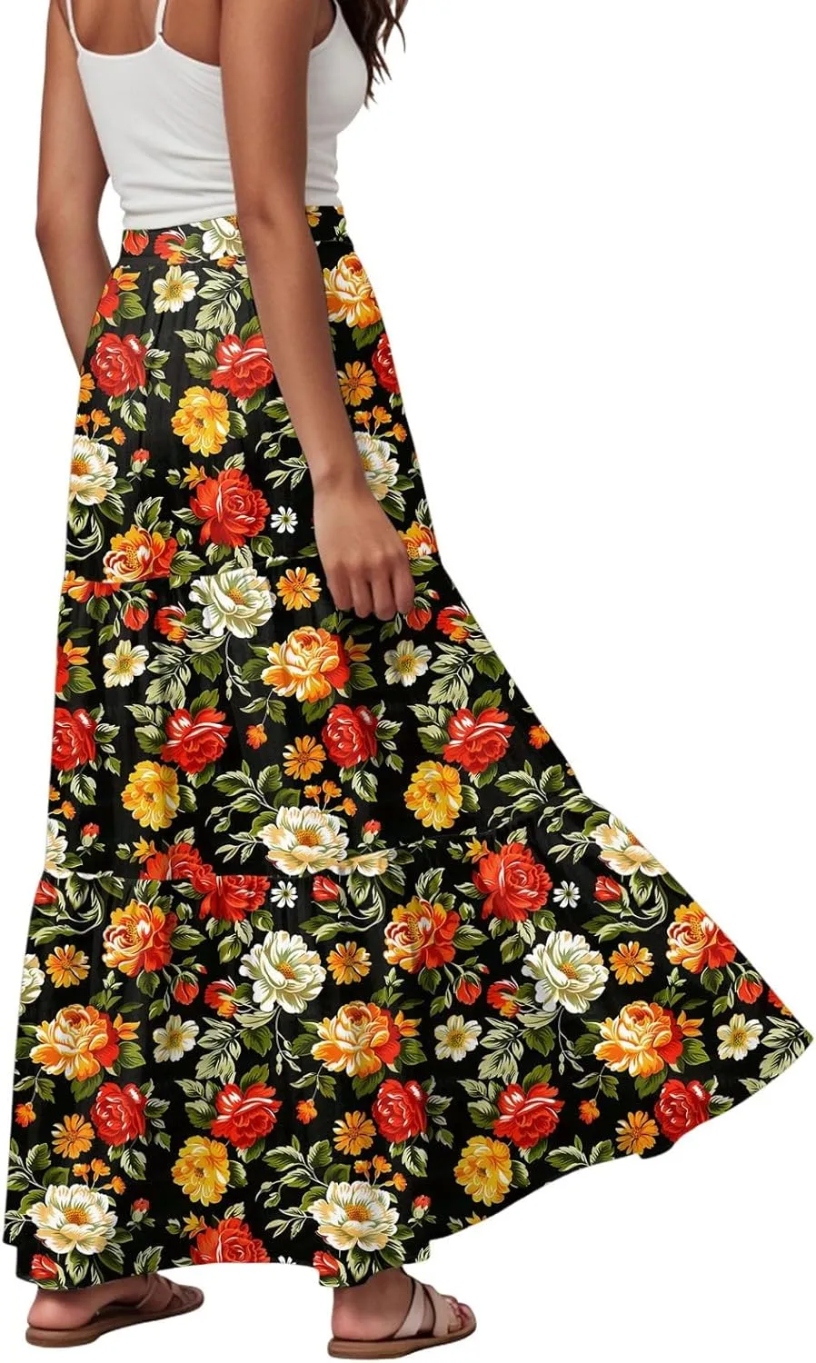 Womens High Waist Maxi Skirt Midi Swing Skirts Beach Vacation Cruise Outfits with Pockets