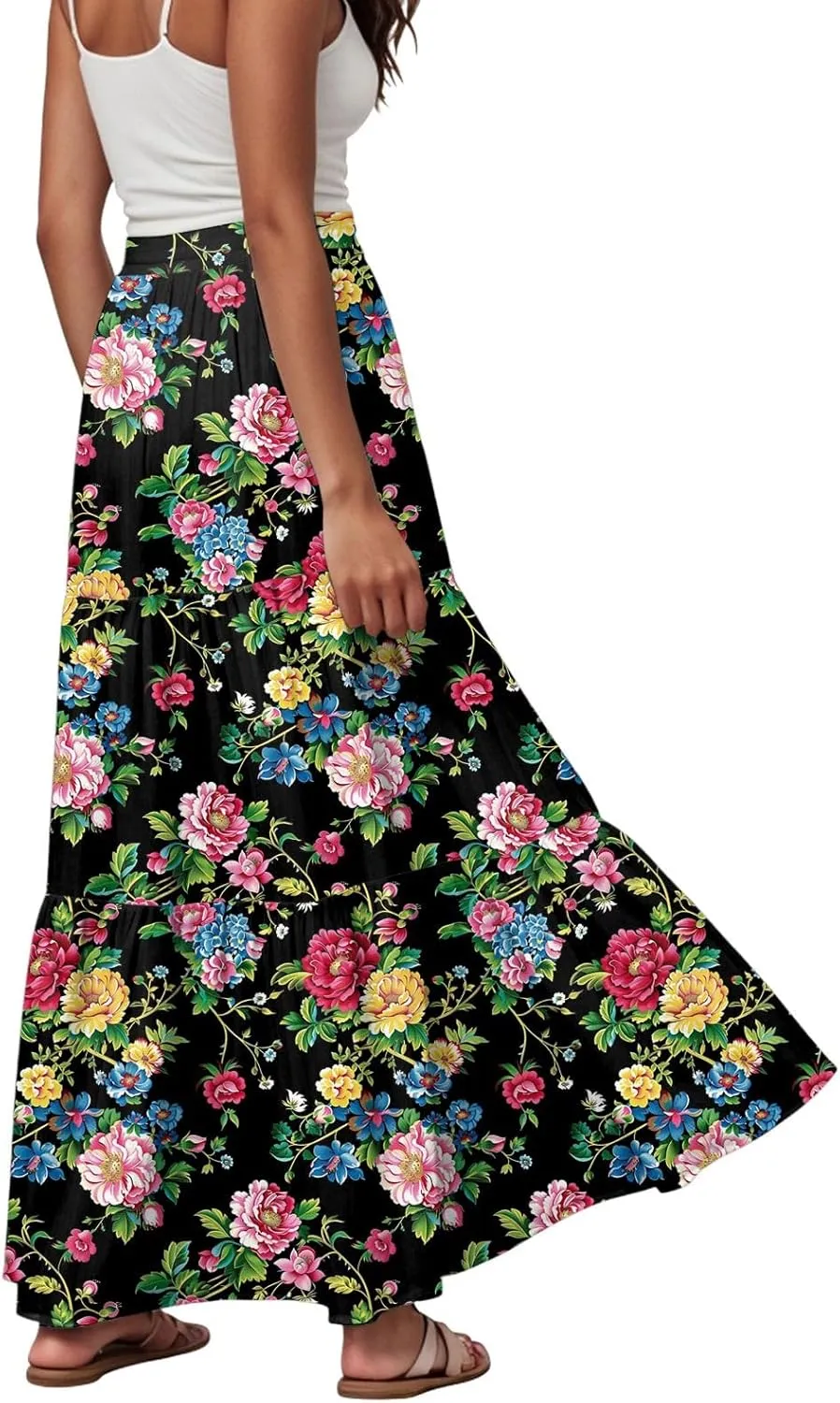 Womens High Waist Maxi Skirt Midi Swing Skirts Beach Vacation Cruise Outfits with Pockets