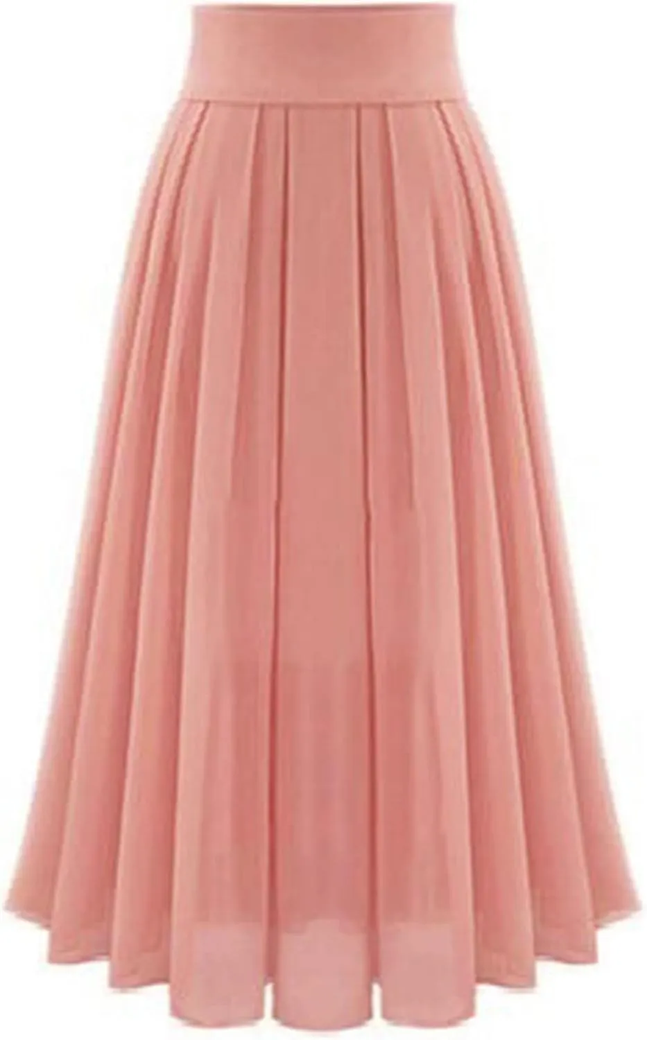 Women's High Waisted Flare A-Line Midi Skirt Pleated Maxi Dress Swing Chiffon Mesh Vintage Dressy Ladies Flowy Skirt