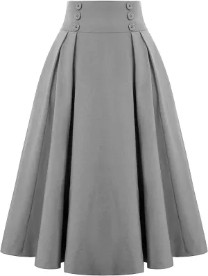 Women's High Waisted Flare A-Line Midi Skirt Pleated Maxi Dress Swing Chiffon Mesh Vintage Dressy Ladies Flowy Skirt
