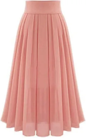 Women's High Waisted Flare A-Line Midi Skirt Pleated Maxi Dress Swing Chiffon Mesh Vintage Dressy Ladies Flowy Skirt