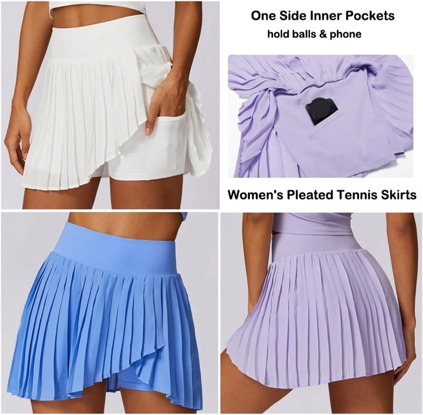 Women's High Waisted Pleated Tennis Skirts with Pockets Tummy Control Casual Liner Skorts Workout Golf Skirts
