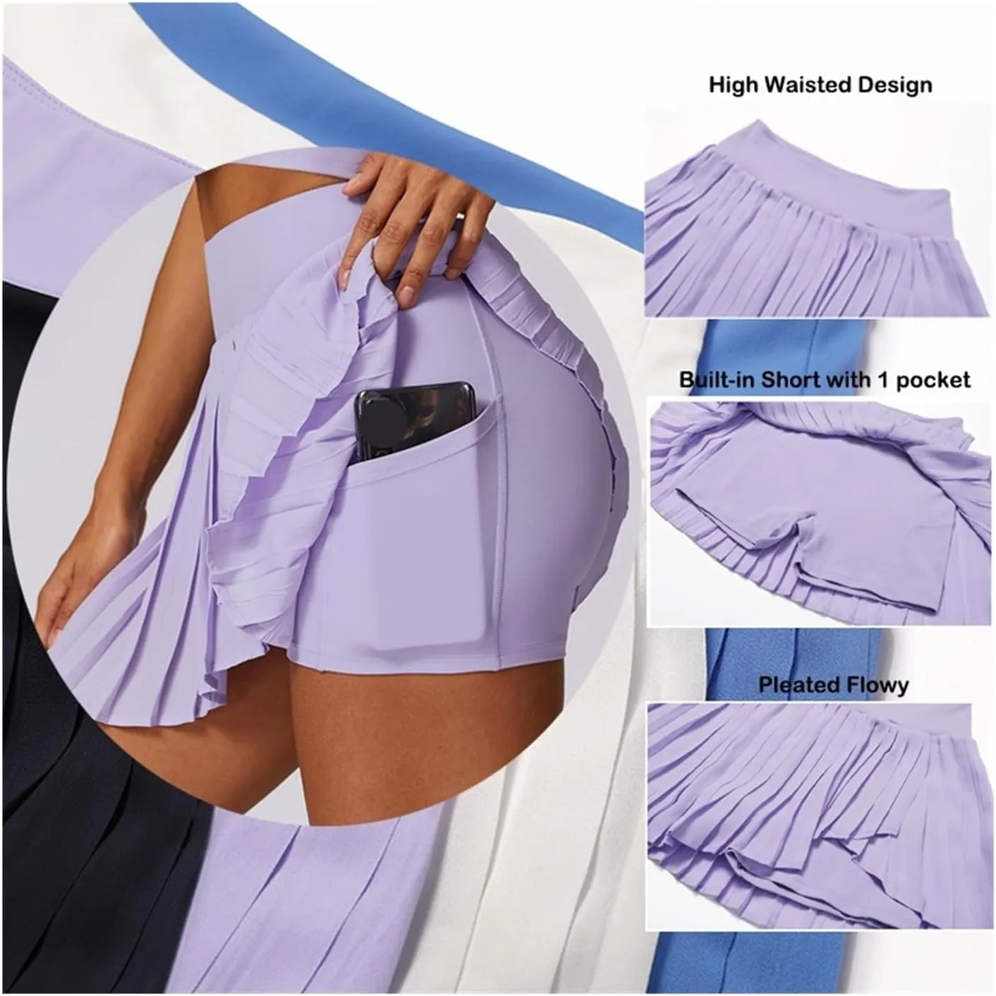 Women's High Waisted Pleated Tennis Skirts with Pockets Tummy Control Casual Liner Skorts Workout Golf Skirts