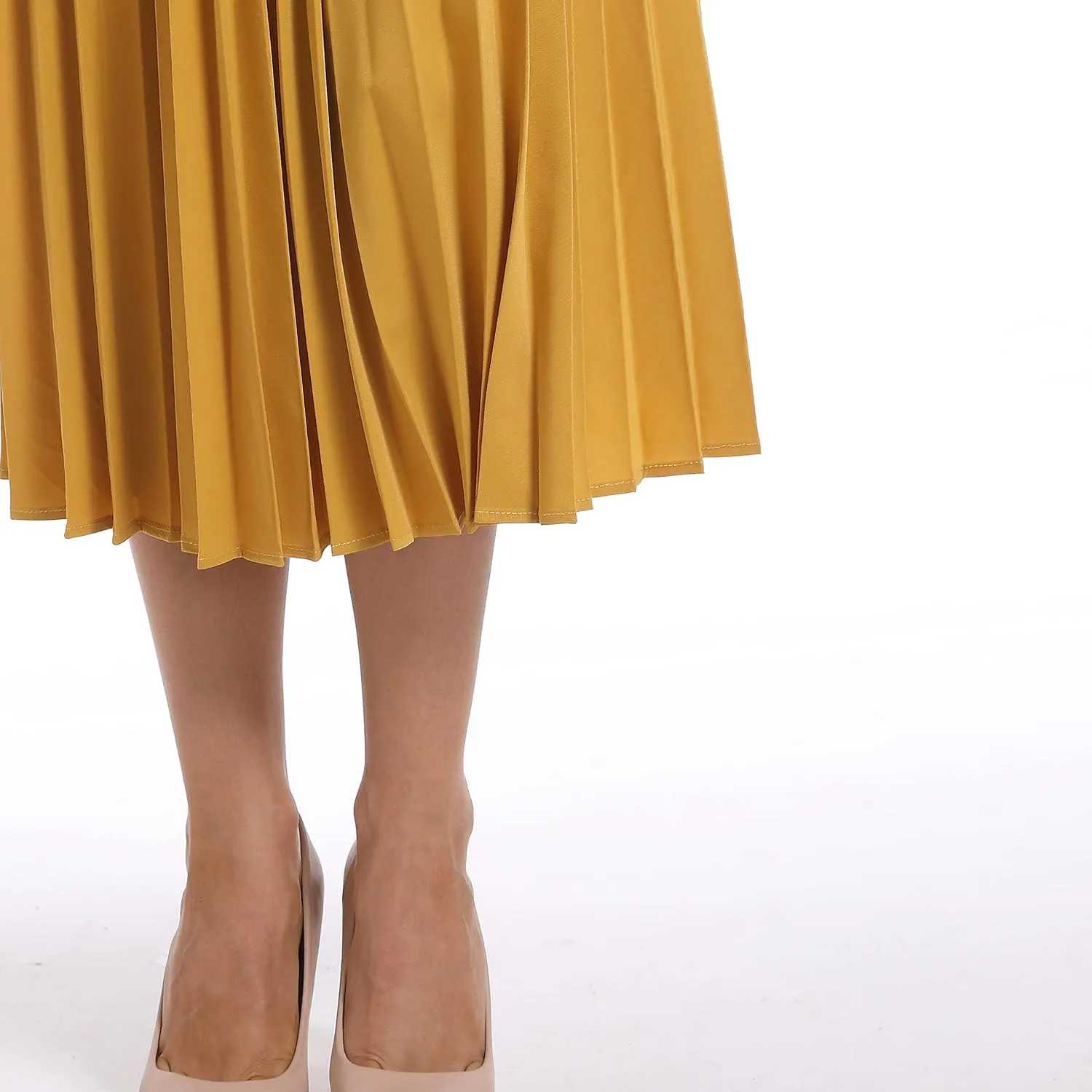 Women's Leopard Print Elastic Waist Pleated A-Line Midi Long Skirts