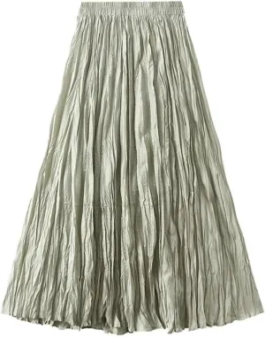 Women's Light Irregular Pleated A-Line Skirt Spring High Waist Solid Color Loose Skirts